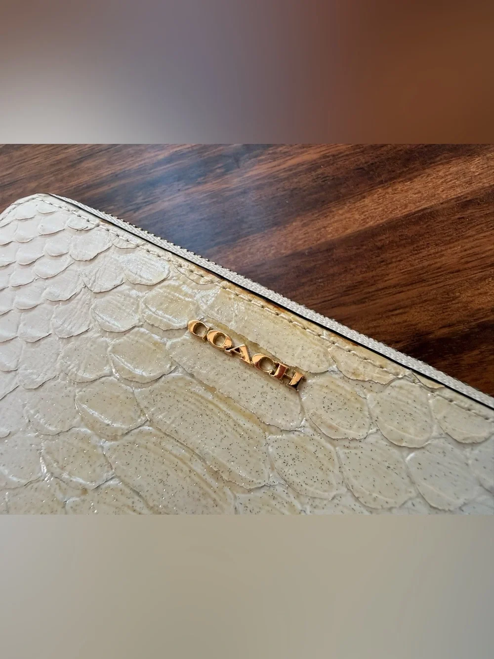 Coach White Python Embossed Leather Zip Around Wallet Gold Hardware - Picture 6 of 14